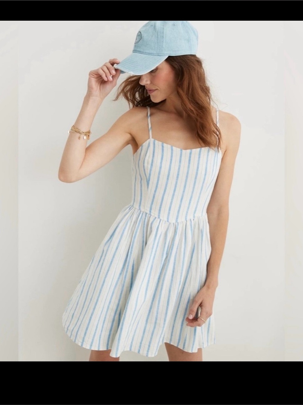 Aerie Blue and White Striped Linen Blend Mini Dress Size Large